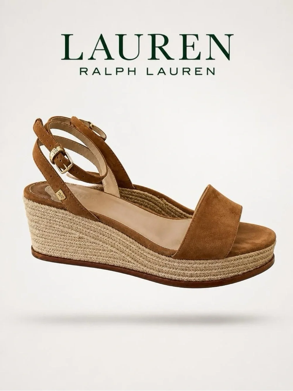Lauren Ralph Lauren Leona Espadrille Wedge Sandals Brown Suede Size 8.5B